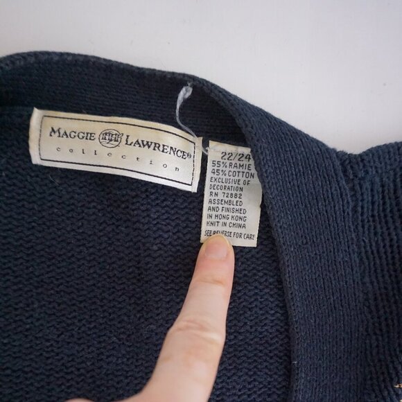 Vintage Maggie Lawrence Navy Gold Sun Chain Embroidered Knit Cardigan 22/24 - Picture 10 of 13